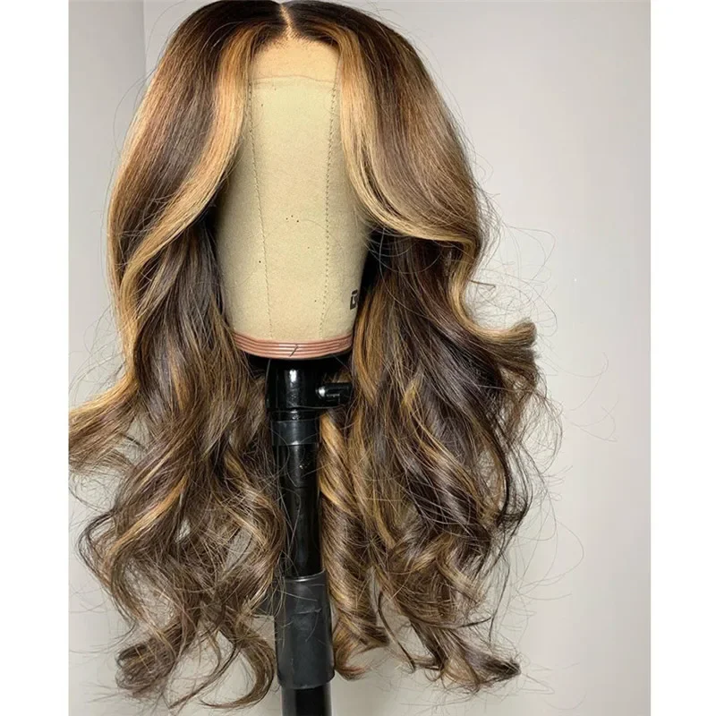 Long 28Inch Body Wave Glueless Highlight Blonde 5x5 Silk Base Jewish Human Hair Wig Baby Hair HD Lace European Hair Preplucked