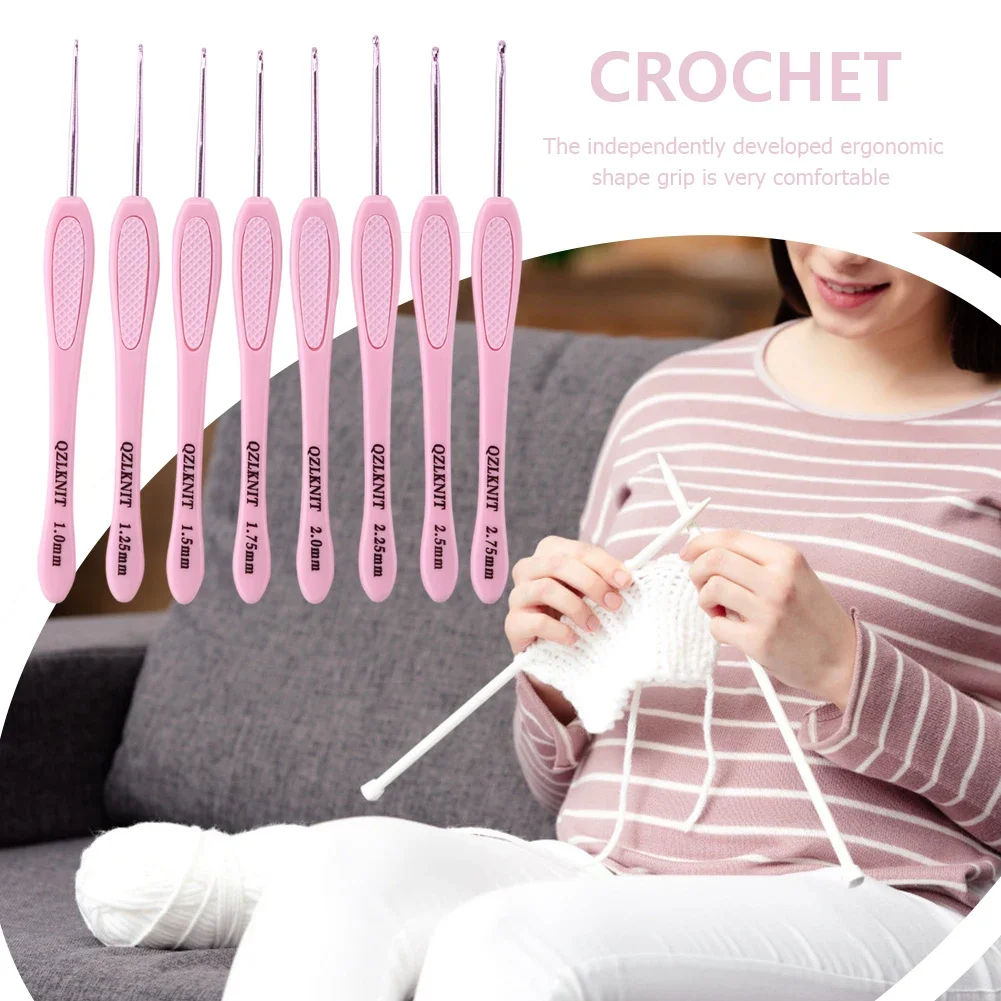 8Pcs/set Multicolor Plastic Handle Aluminum Crochet Hooks Knitting Needle Set 1mm-2.75mm Yarn Sweater Weave DIY Craft Tool
