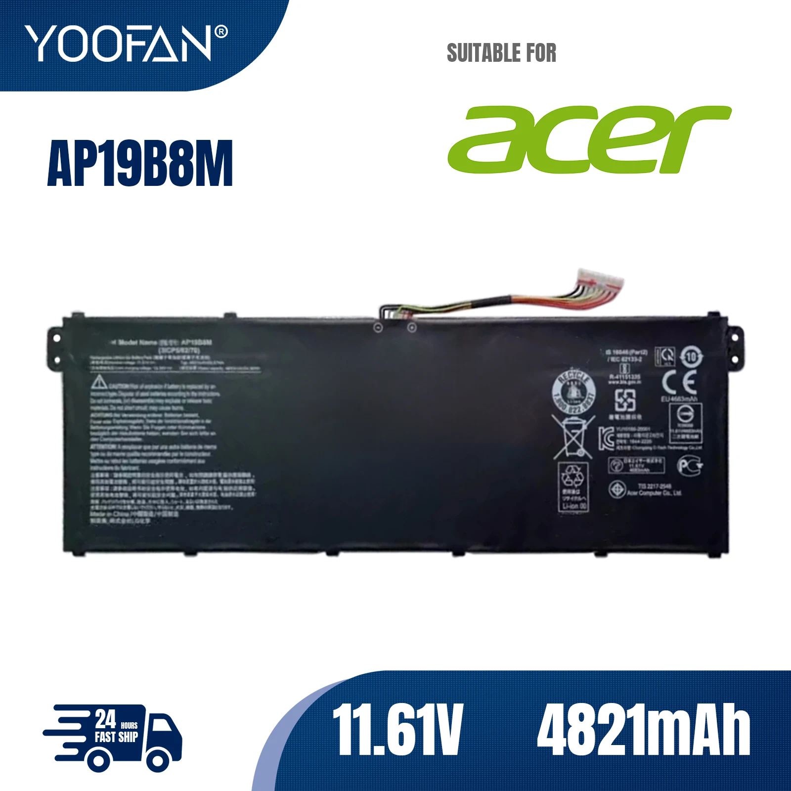 

YOOFAN batería AP19B8M para ordenador portátil, accesorio para Acer Swift 3 SF314-59 series Acer TravelMate P4 TMP414-51 Series