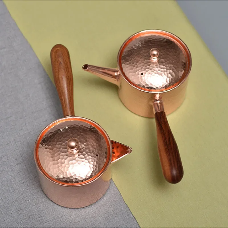 Premium 400ml Hand Hammered Pure Copper Teapot Single Handle Handcraft Water Kettle for Tea Coffee Drinkware Tableware