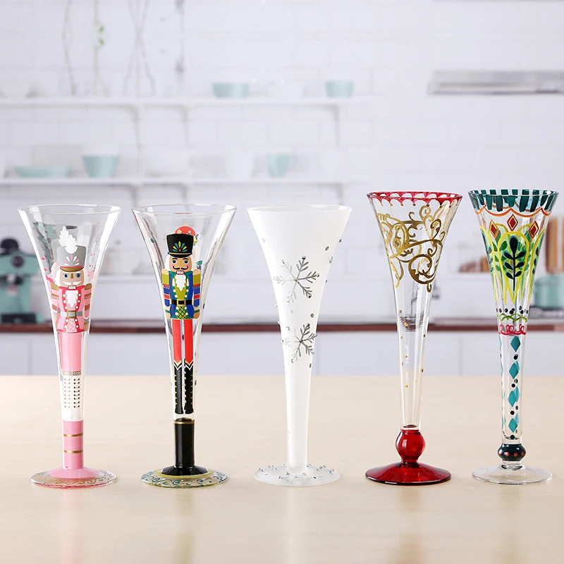 

300ML Hand-Painted Champagne Glasses Artificial Painting Glass Goblet Nordic Style Cocktail Cups Creative Wine Mug Bar Drinkware