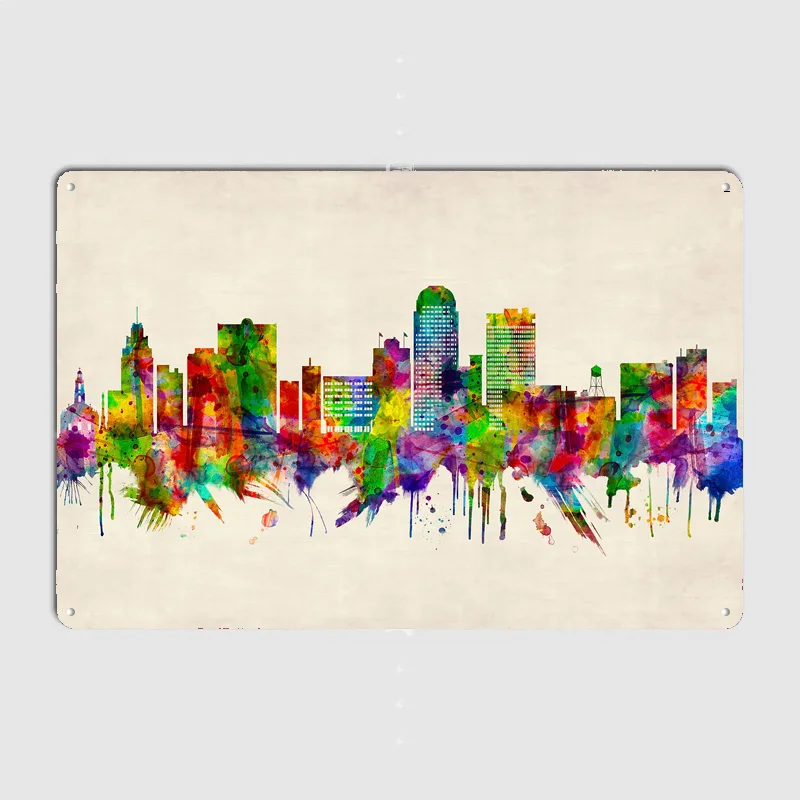 Winston Salem Skyline Poster Metal Sign Bedroom Indoor Outdoor Home Decor Bar Custom Posters Wall Room Decorations
