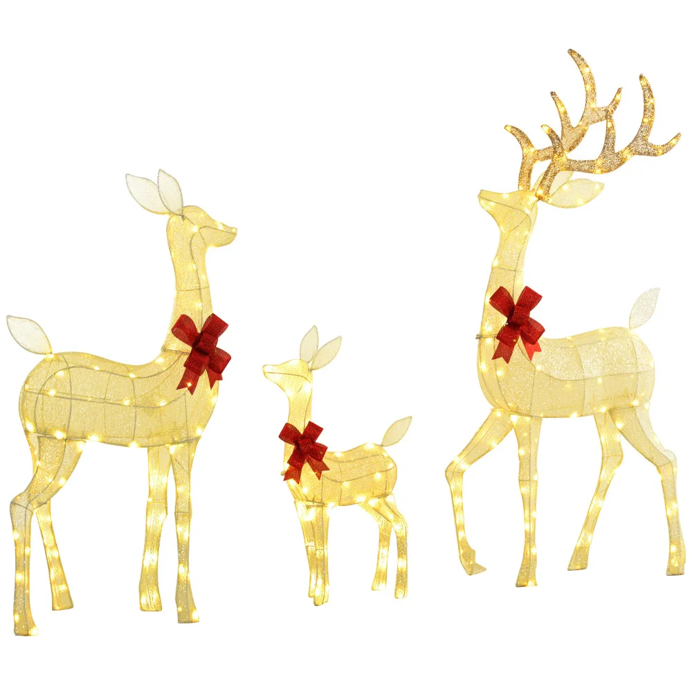 4.5ft 3-Piece Light Up Christmas Deer Family Set of 3, Lighted Reindeer Christmas Decorations with 2 LED Light Modes