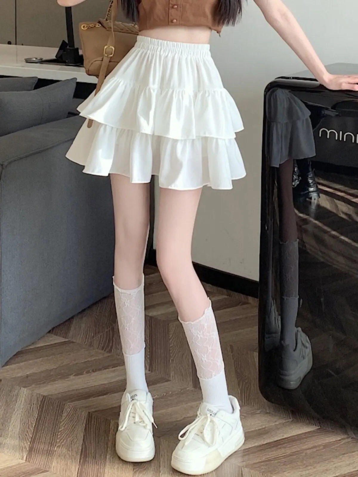White Puffy Short Skirt Women's Ballet Style Half-length Princess Skirt Tight Fit High Waist Elastic Waist Summer New Arrival