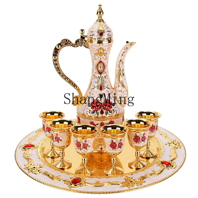 

PYH wine set antique imitation ceramic wine glass Baijiu wine pot creative metal glass gift set