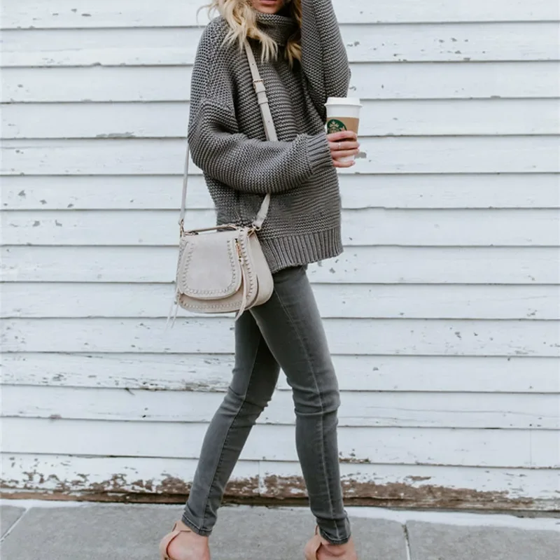 Женский осенне-зимний свитер с высоким воротником, свитер с вытягивающим эффектом, Женский Повседневный теплый свитер в европейском и американском стиле, Свитер оверсайз