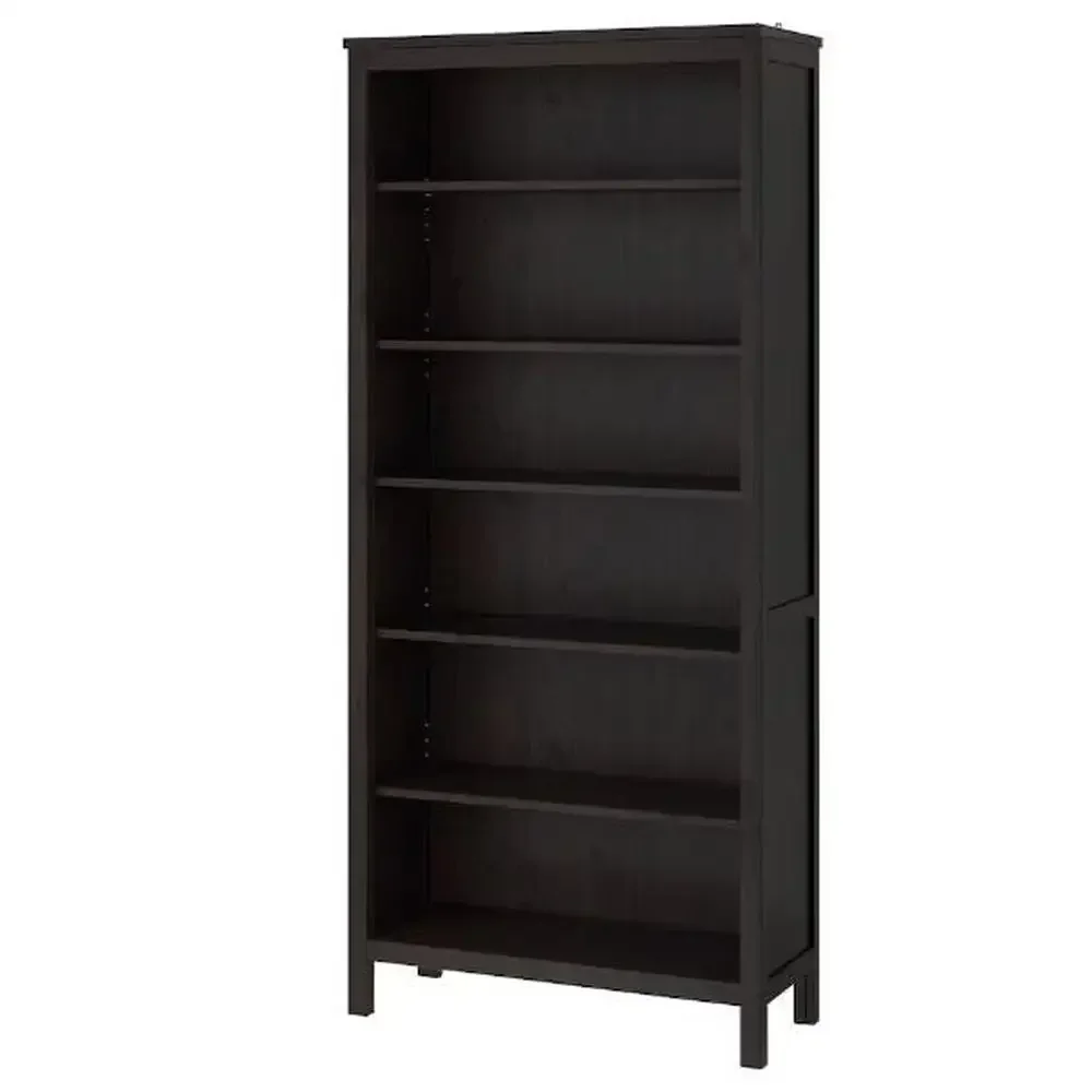 Hemnes Solid Wood Bookcase Adjustable Shelves Black-brown Shelf Bedroom Study Room Hardwood Rectangular 77.5