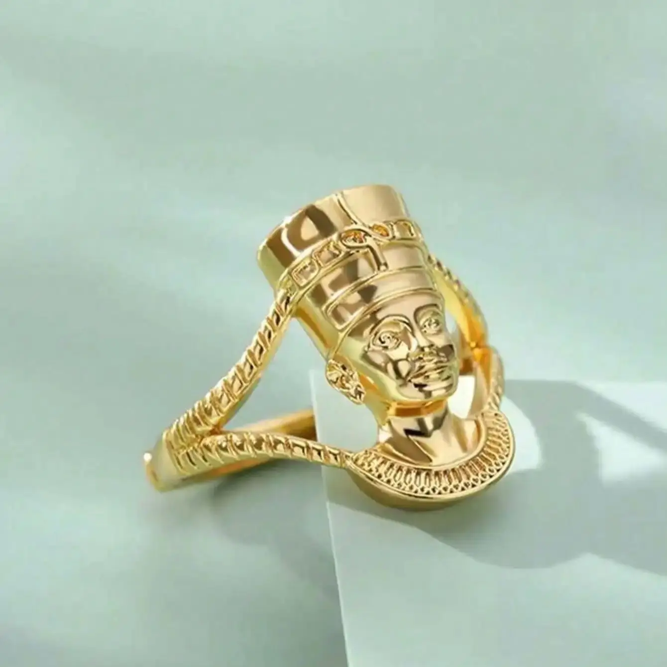 Vintage Egyptian Queen Goddess Ring For Women Stainless Steel Portrait Ring Statement Jewelry Daily Wear Anniversary Gift