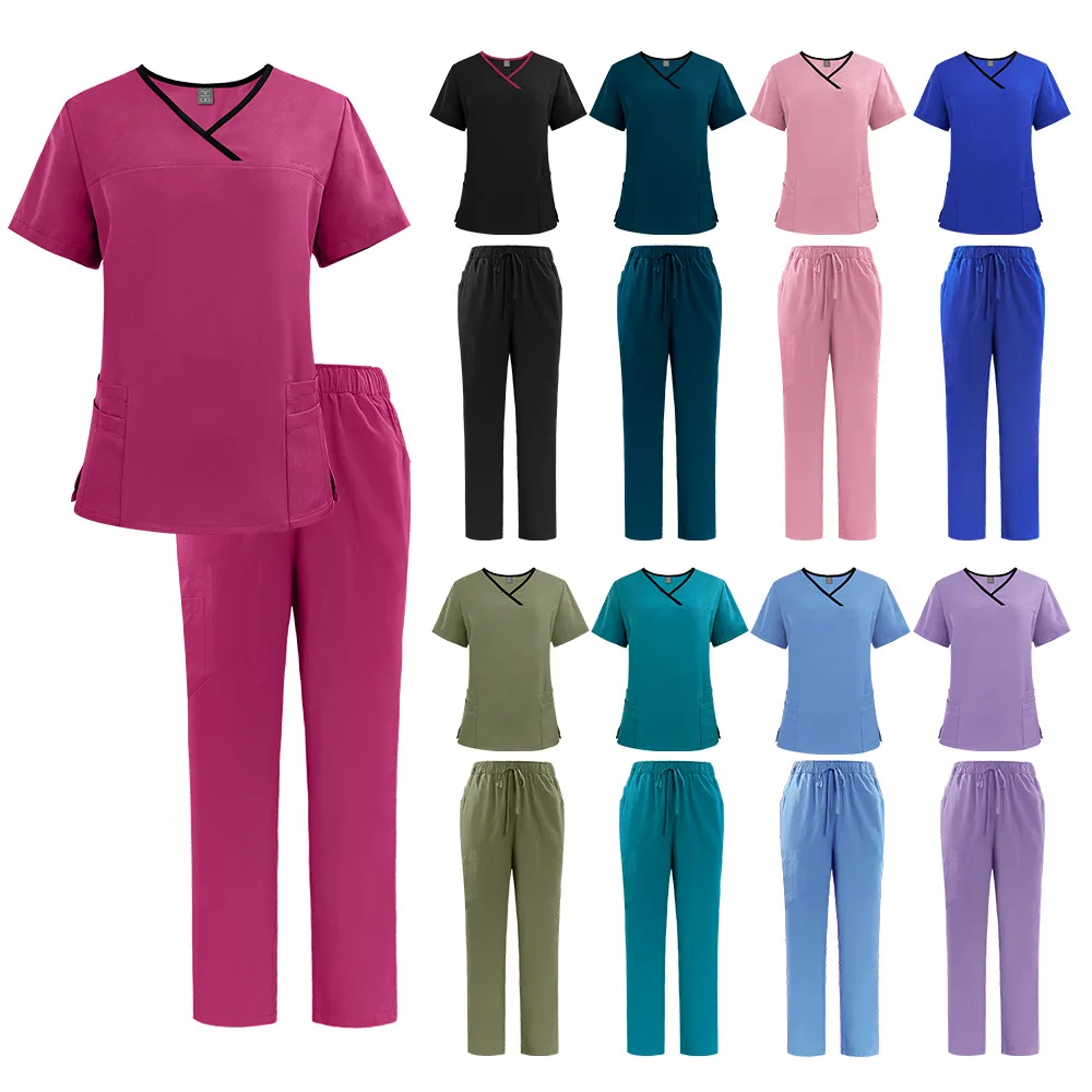 Uniforme de enfermera de manga corta Unisex, ropa de trabajo para médico de Hospital, uniformes de cirugía bucal, conjuntos de médicos, 10 colores