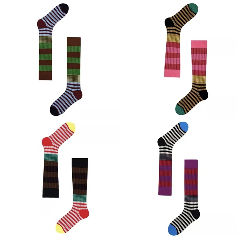 Women Striped Knee Highs Socks Girls Funny Novelty Athletic Socks Colorful Stripe Stockings Tube Socks Cosplay Dropshipping