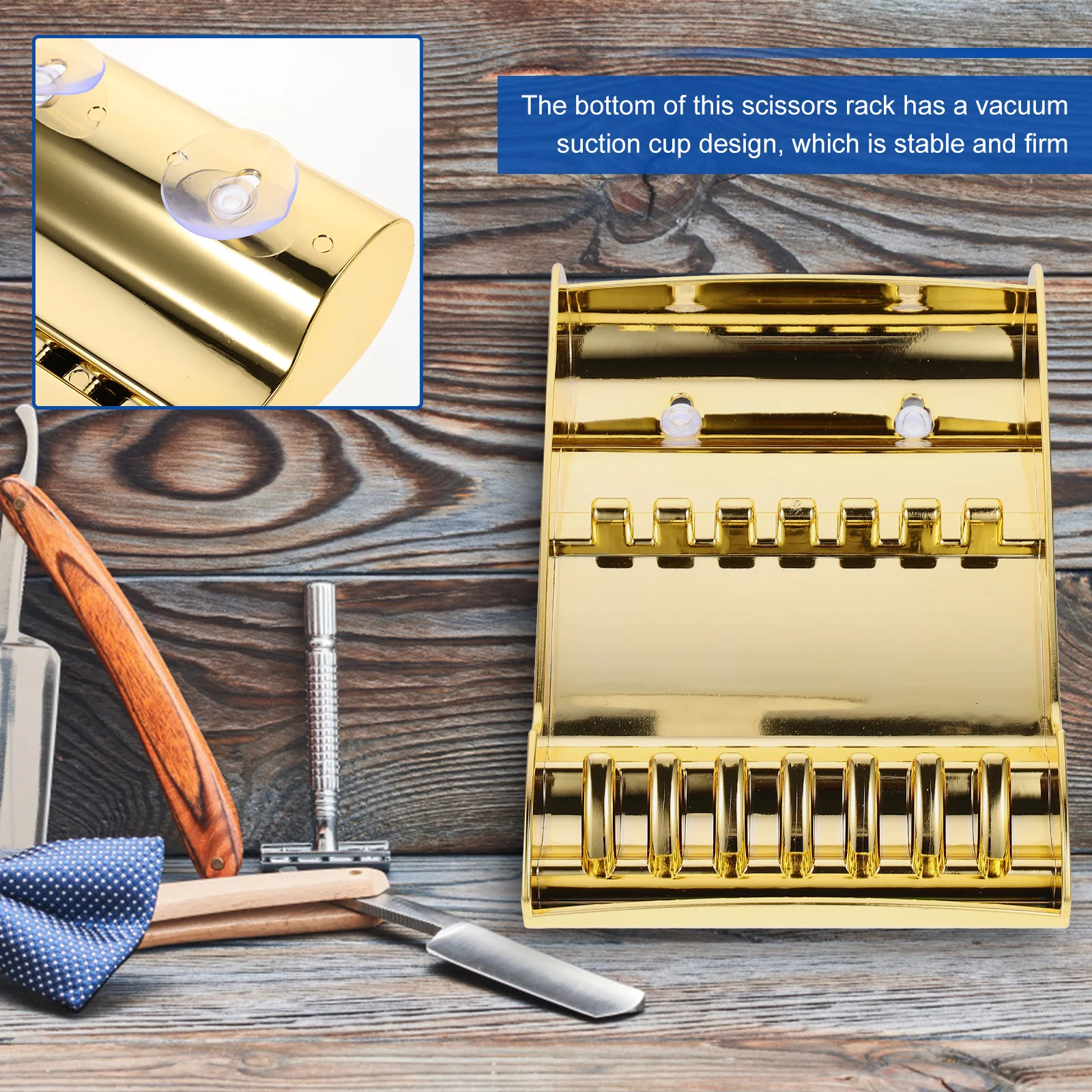 

Golden Storage Rack Multi-Slot Hair Organizer Premium Abs Vacuum Suction Base Salon Tool Scissors Holder Trimmer Storage Tray