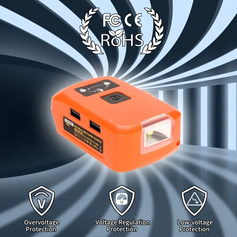 LED-Arbeitslicht, USB-Telefonladegerät, kompatibel mit Black Decker/Craftsman 20 V Lithium-Ionen-Akku, Dual-Port-Powerbank