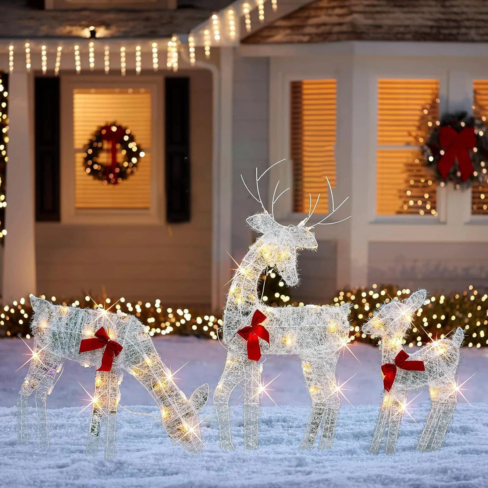 Metal Frame Reindeer Decor Glowing Christmas Deer Ornament Set with Led Lights for Outdoor Xmas Decorations Metal Frame for Home