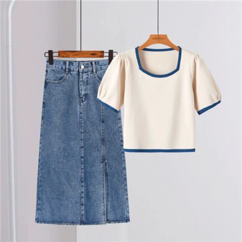 

Summer Women's Clothing Skirt Suits Women Short Sleeve T-shirt Tops and Long Skirts Fashion 2 Piece Sets Womens Outfits Q94