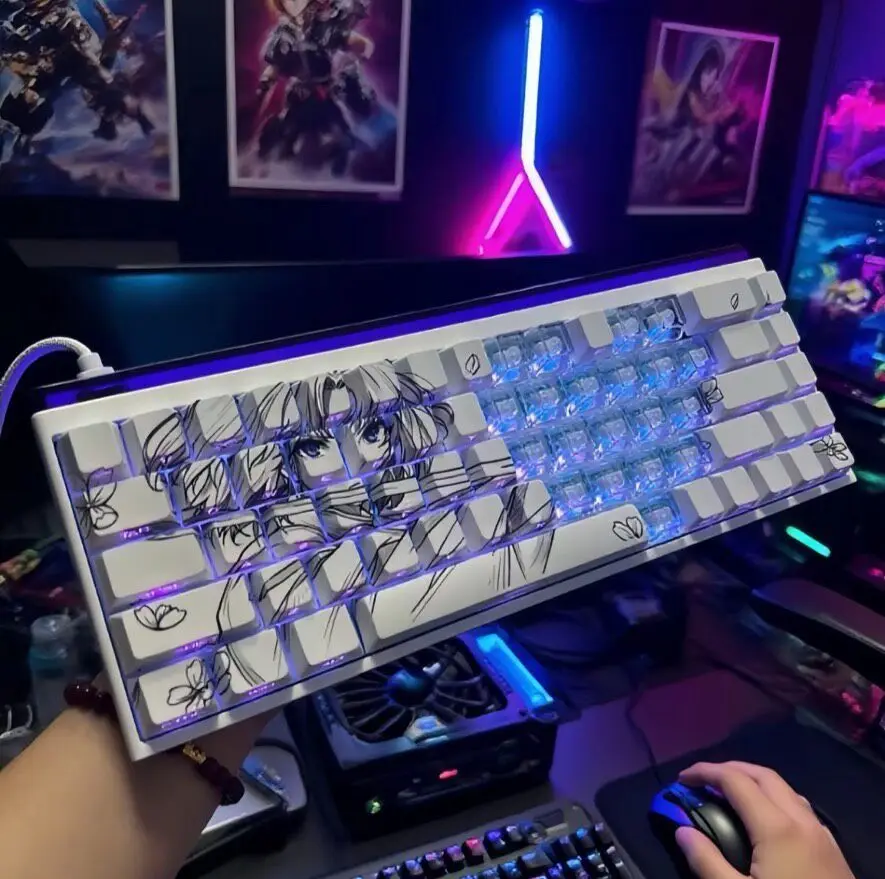 Custom High Quality Popular Choice Sketch Aesthetic Keycap, Anime Side-Lit PBT Cherry Profile Compatible Gift