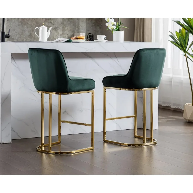 Green Modern Counter Height Bar Stools Set of 2 Comfortable Velvet Upholstered Breakfast Barstools with Back and Gold Base image 6