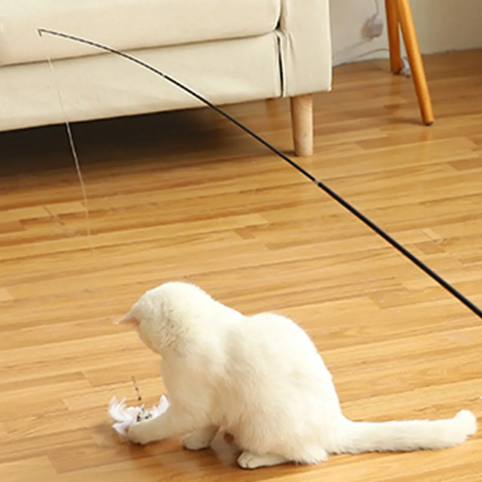 Cat Teaser Wand Cat Fishing Pole Carbon Fiber 1.8m 4-Section Retractable Interactive Toy with String Replacement Parts