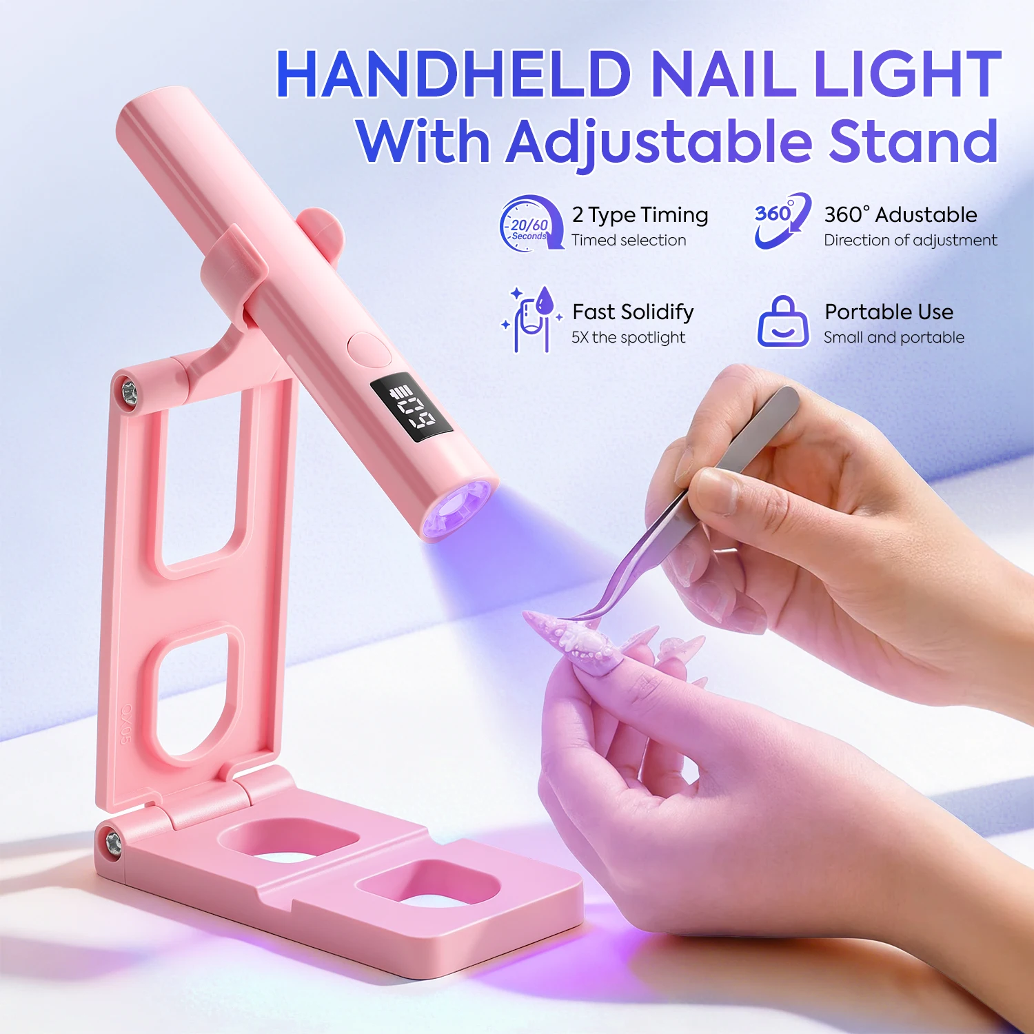 Cordless UV LED Nail Lamp Handheld With Stand bracket Rechargeable USB Gel Nail Dryer For Quickly Gel Nail Polish Nails Salon