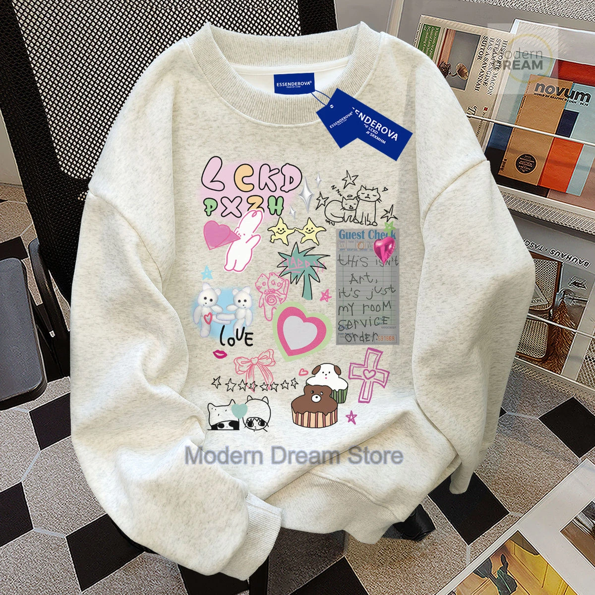 American high street letter printed round neck sweater women's loose and versatile ins wind design top in spring and autumn