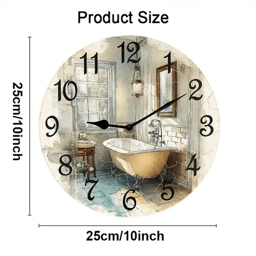 Bathroom Wall Clock Bathtub Hotbath Wooden For Bathroom Silent Non Ticking Decorative Clock Battery Operated Home Office