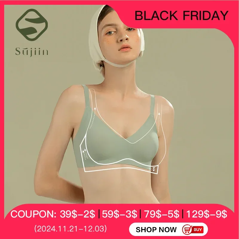 SUJIIN Seamless Underwear for Women Bralette Mujer Ladies Padded Push Up Bra for Small Chest Soft Support One-Piece Wireless Bra