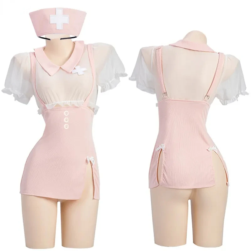 Anime Sweet Nurse Temperament Uniform Cosplay Women Transparent Nightdress Pajamas Lingerie Outfits Costumes Role Play Underwear