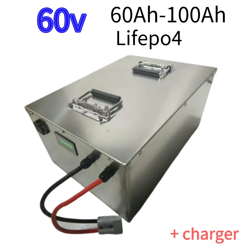 JN 60V 60Ah 80Ah 100Ah LiFepo4 lithium batetry for 6000W motorcycle scooter electric rickshaw Lead acid replacement +10A charger