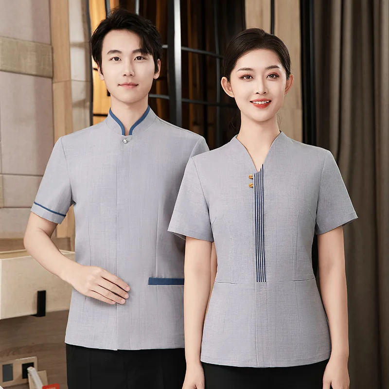 Uniforme de personnel de nettoyage d'été à manches courtes pour femmes, vêtements de nettoyage de chambre d'hôtel, uniforme de tante de nettoyage de propriété