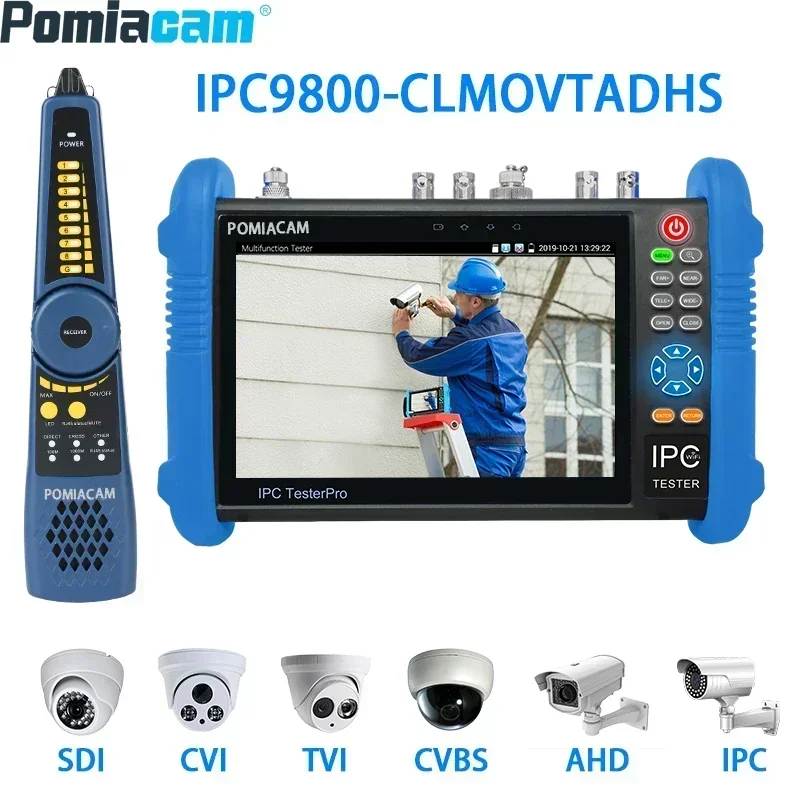 

Тестер видеонаблюдения IPC-9800CLMOVTADHS 8MP HD AHD TVI CVI SDI IP-тестер 7-дюймовый IPS-монитор с сенсорным экраном H.265 8K Тестер видеодисплея