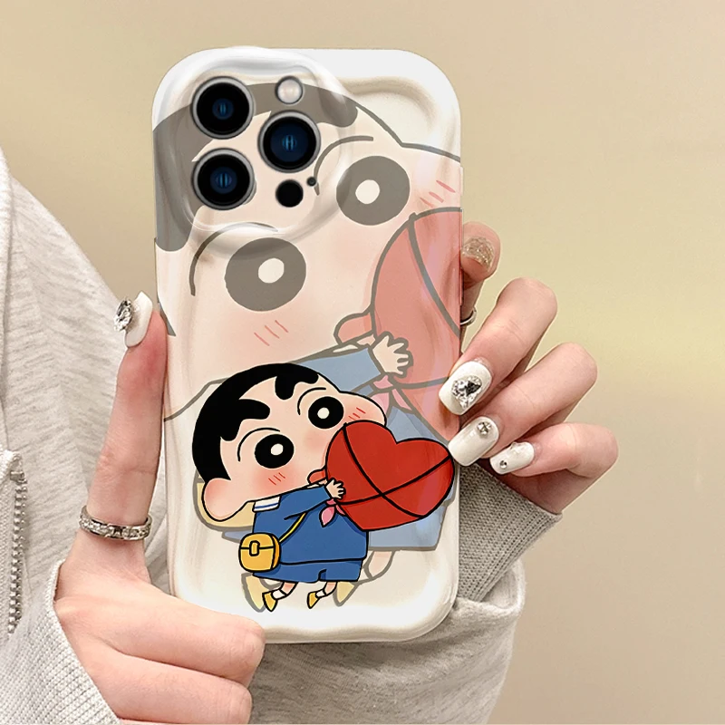 Lovely C-Crayon Shin-chan Cartoon Wave Phone Case for iPhone 16 15 14 ProMax 13 12 11 8 7 Plus X XR XS Max Shockproof Back Cover