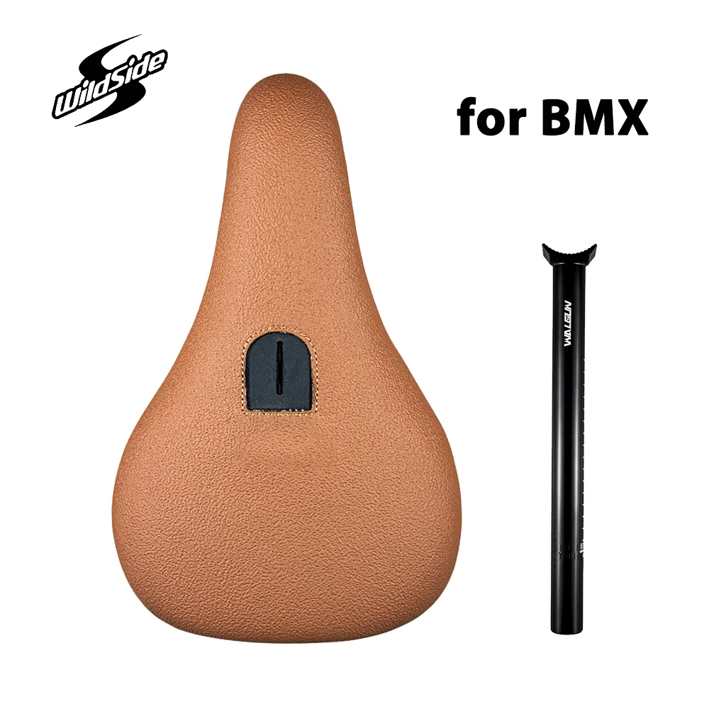 Wildside BMX Saddle Pivotal Seat Post Dirt Jump Cruiser Bicycle Saddles Leather Freestyle Racing Dowbhill Bike Saddle for MTB