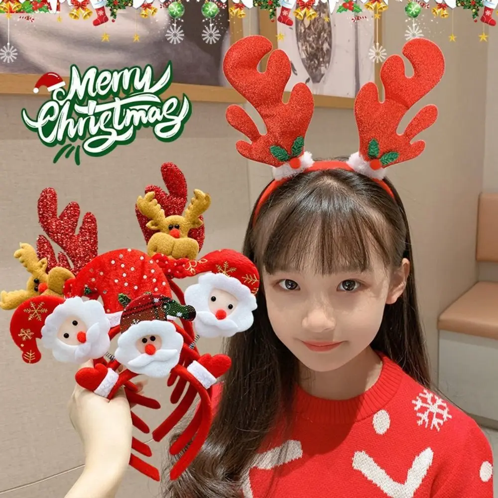 

5PCS Elk Antler 2025 Headband Snowman Adults Kids Christmas Hair Hoop Headwear Headdress Photographic New Year Hairband