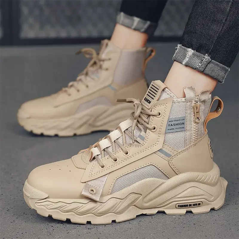 

​ Мужские весенне-осенние стельки на толстой подошве с высоким берцем для папы, модные повседневные спортивные кроссовки на шнуровке для бега ​ Нескользящая удобная