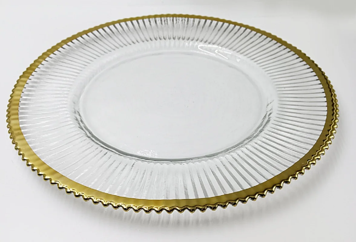 Clear Plastic Charger Trays with Gold Rimmed Stripe, Acrylic Decorative Serving Trays, Pack of 100