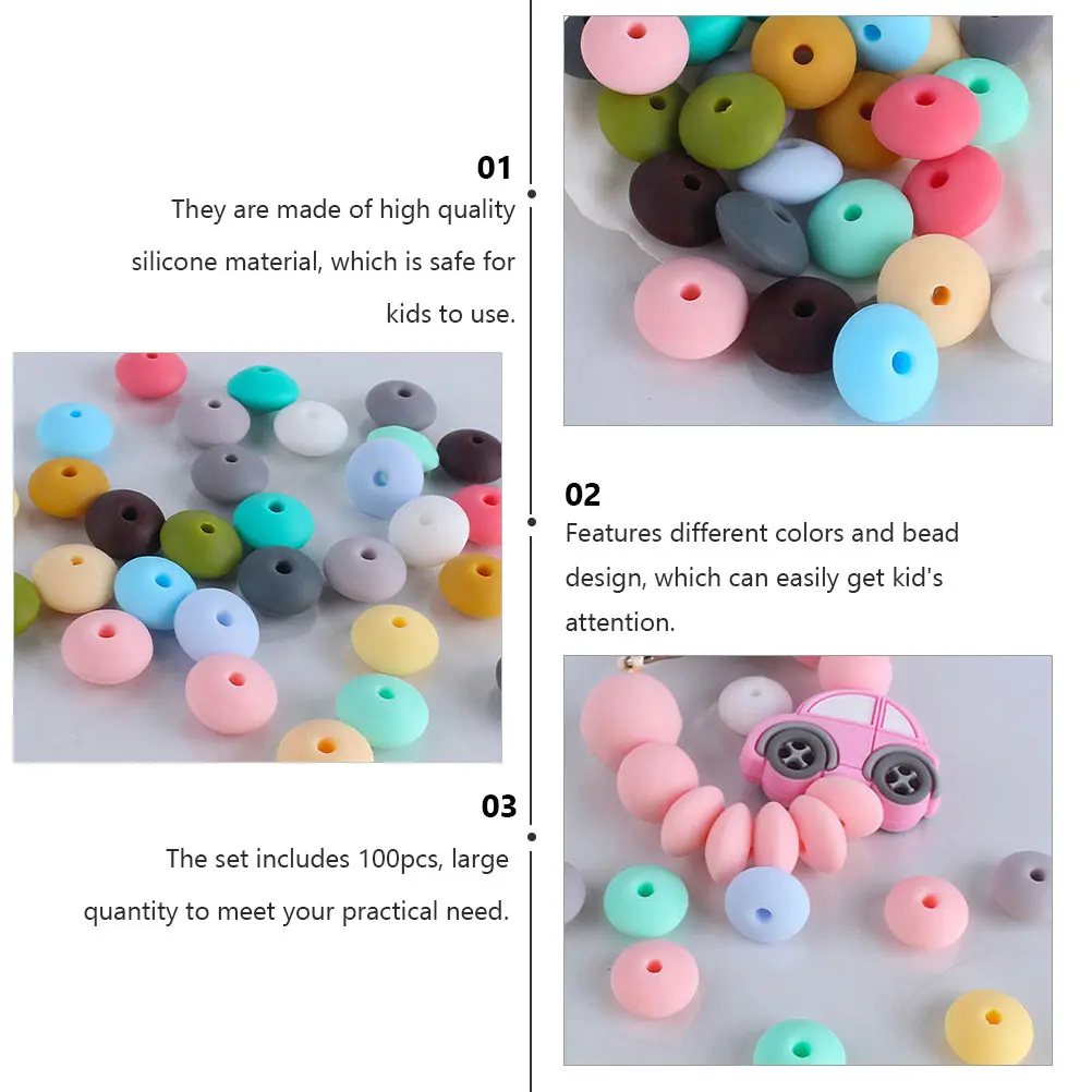 

100pcs Silicone Teething Necklace Baby Bracelet Accessory Food Grade Chain Bead Jewelry Diy Supply Anti-Drop