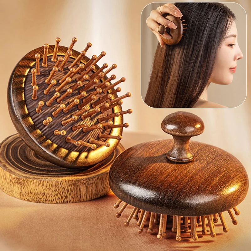 Air Cushion Comb Scalp Therapy Massage Comb Scalp Head Caring Natural Sandalwood Circular Tooth Guasha Scraping Body Massager