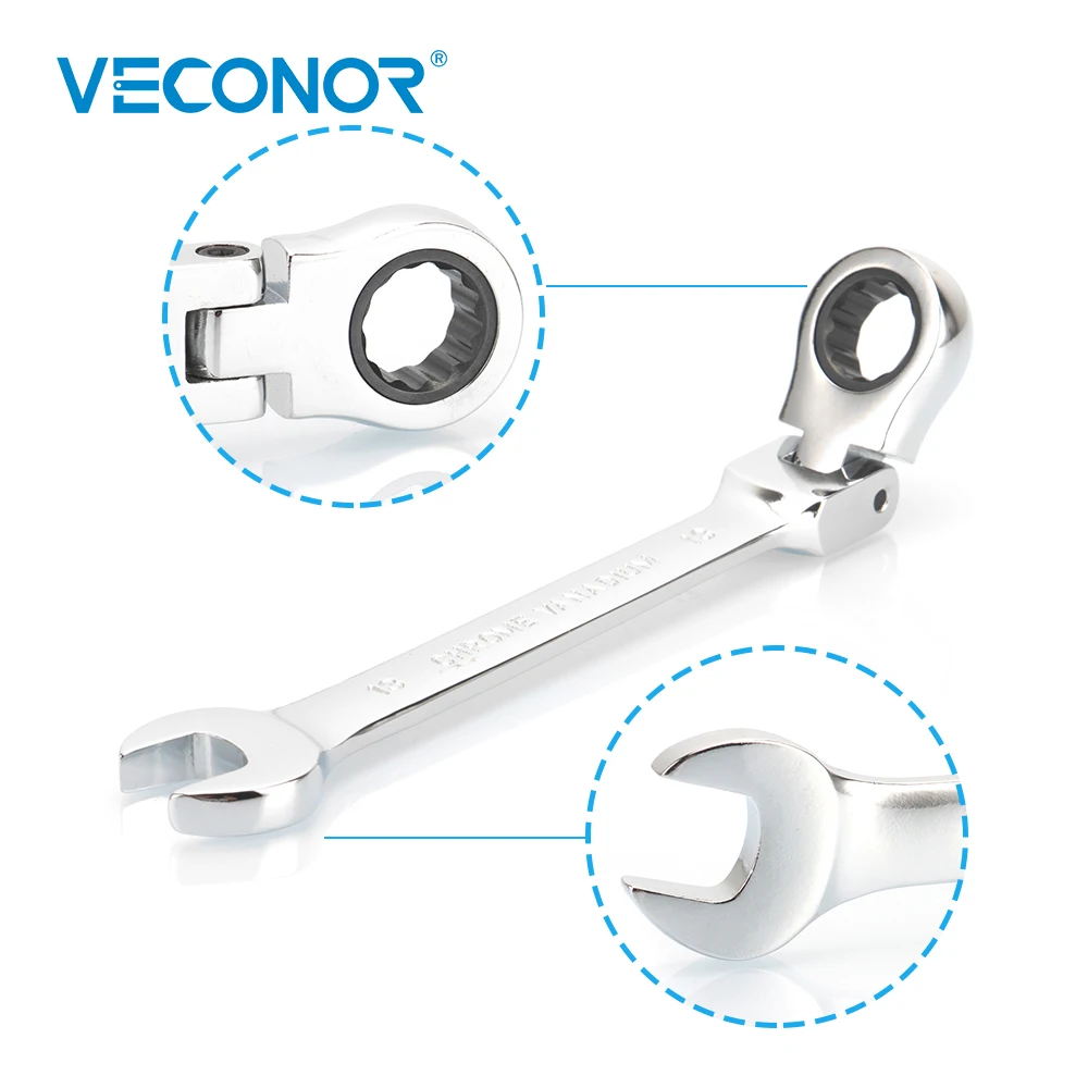 Veconor 8PCS Ratcheting Wrench Set Metric Flex Head Combination Spanner Keys Kit Open End Ratchet Wrenches Car Repair Hand Tools