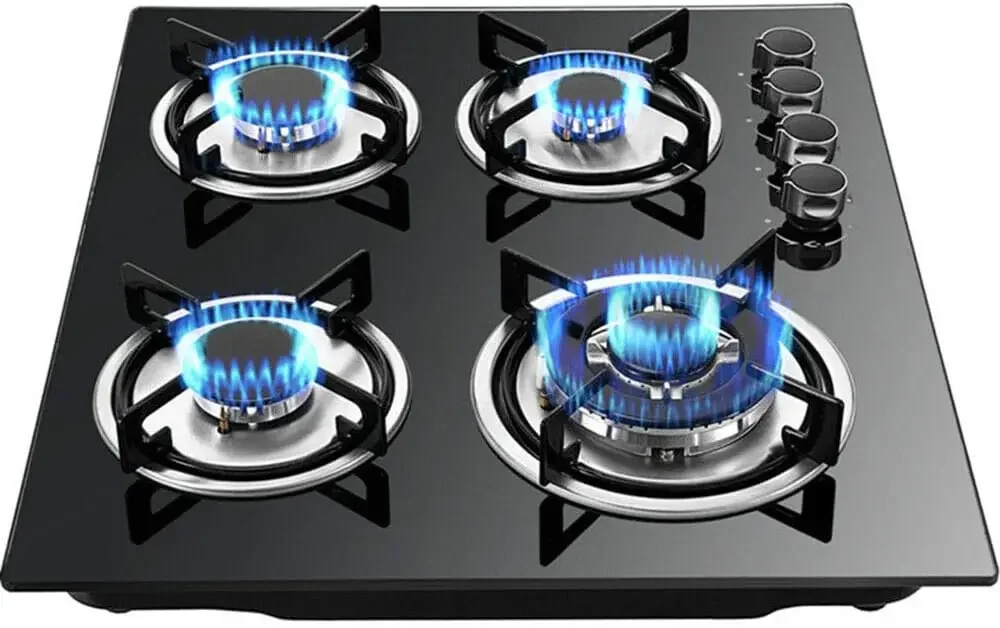 Gas Stove Cooktop Hob Panel Built In Gas Stove Tempered Glass Surface Stove Cooker LPG/NG Countertop Electronic Ignition Cast Ir