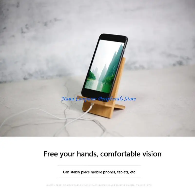 F68C Universal Cell Phone Stand Bamboo Non-slip Desktop Holder Dock With Charging Hole for All Mobile Phones
