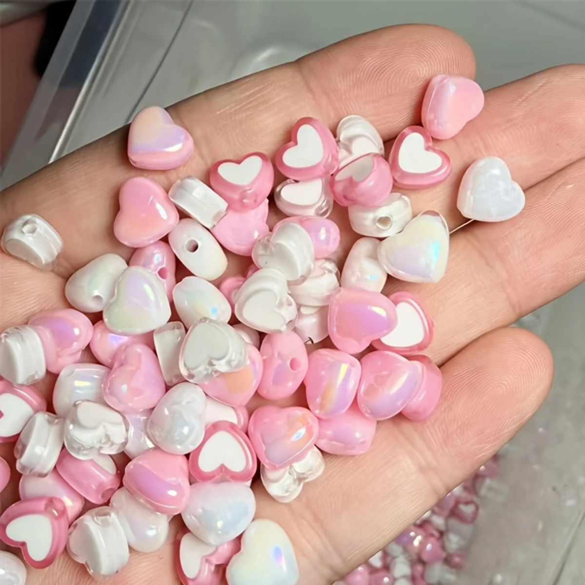 200pcs 8mm Pink And White Acrylic AB Colorful Love Beads Honey Peach Heart Beads Small Gifts Love Beads For Diy Making