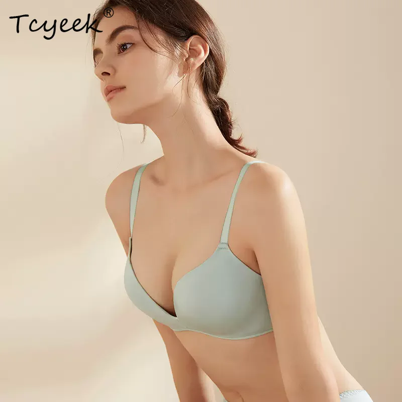 

Tcyeek, Lining 100%Mulberry Silk Gathering Bra, Women Wire Free Traceless, Sexy Thin Underwear, 2024 Summer Autumn P47446QC
