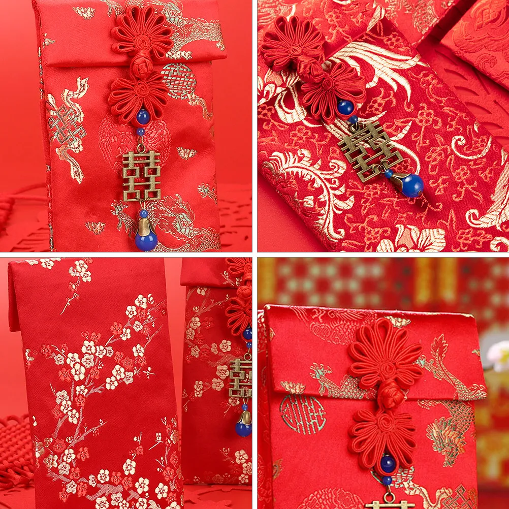 

3Pcs Spring Red Envelopes Embroidered Red Packets Chinese Style Money Bags Party Gift Bags Good Luck New Year Spring Money Bag