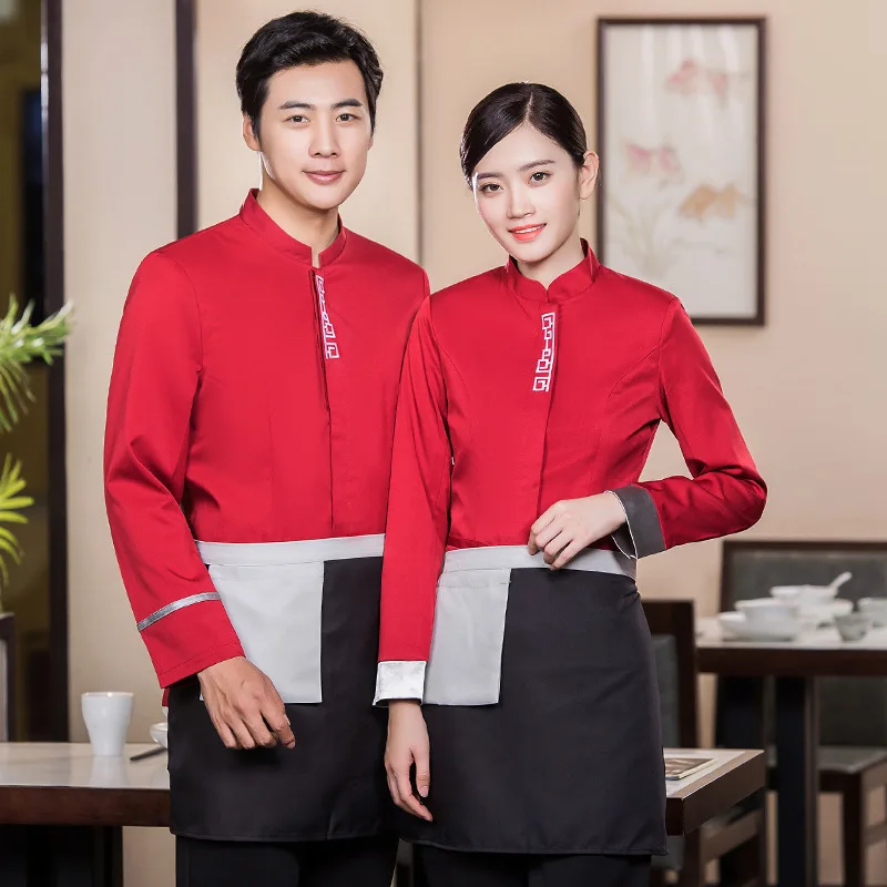

Hotel Work Uniforms Autumn Winter Women Hot Pot Restaurant BBQ Restaurant Tea House Chinese Style Waiter Long Sleeve Unisex