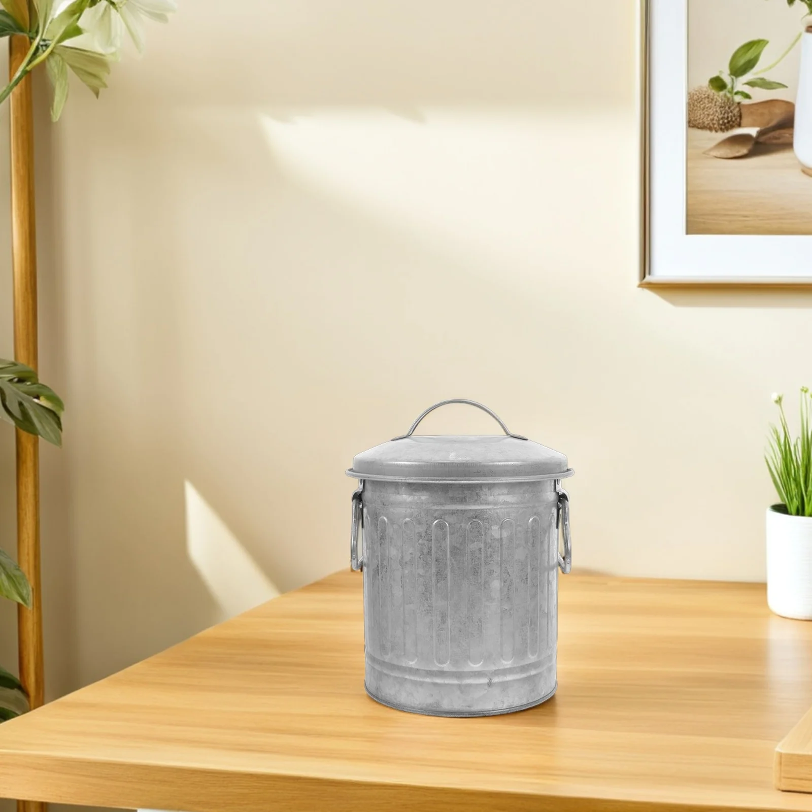 

Desktop Stationery Bucket Convenient Rubbish Bin Home Garbage Can Bedside Wastebasket Trash with Lid Metal Iron Office Laundry