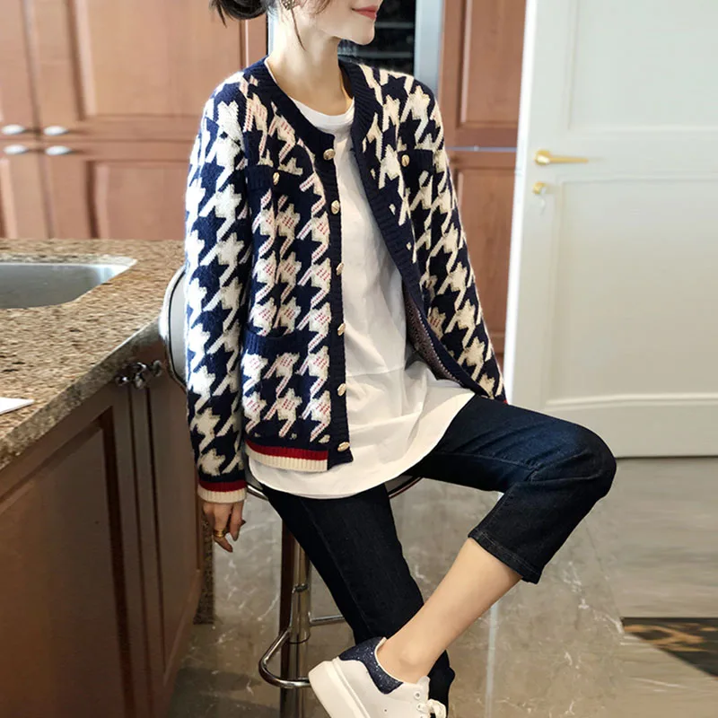 

Женский круглый вязаный открытый кардиган Long Sve, свободный крой, повседневный свободный цветной свитер Blo, верхняя одежда, осень-зима