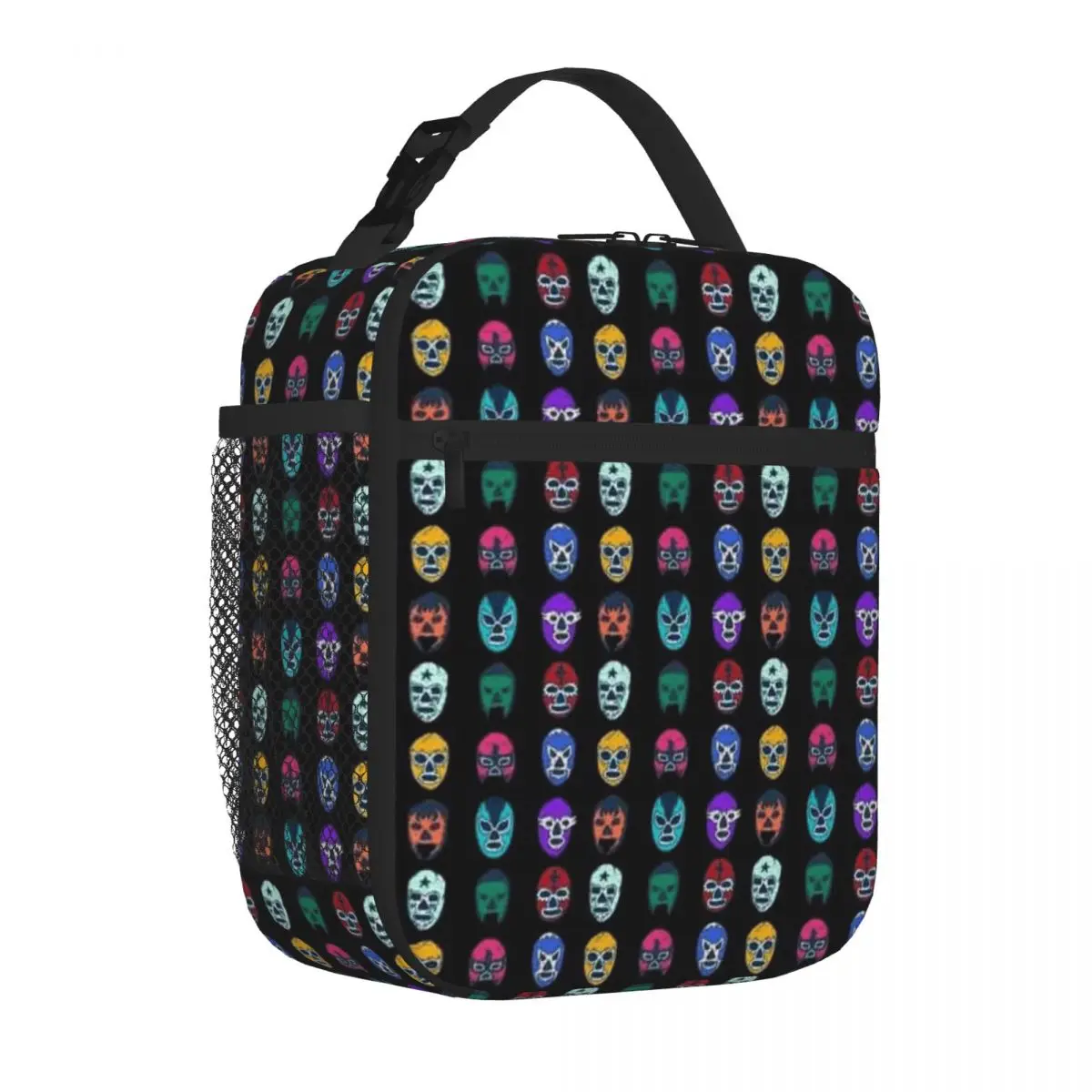 Bestselling Luchador Sticker Pack And Pattern Three Compartment Student Lunch Bag Mini Travel Compact Lunch Bag