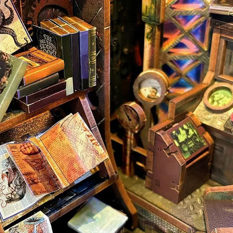 Wooden Assembled Bookstand Explore Fantasy Unknown World Desktop Decoration Gift Leagues Under the Sea-SPMI
