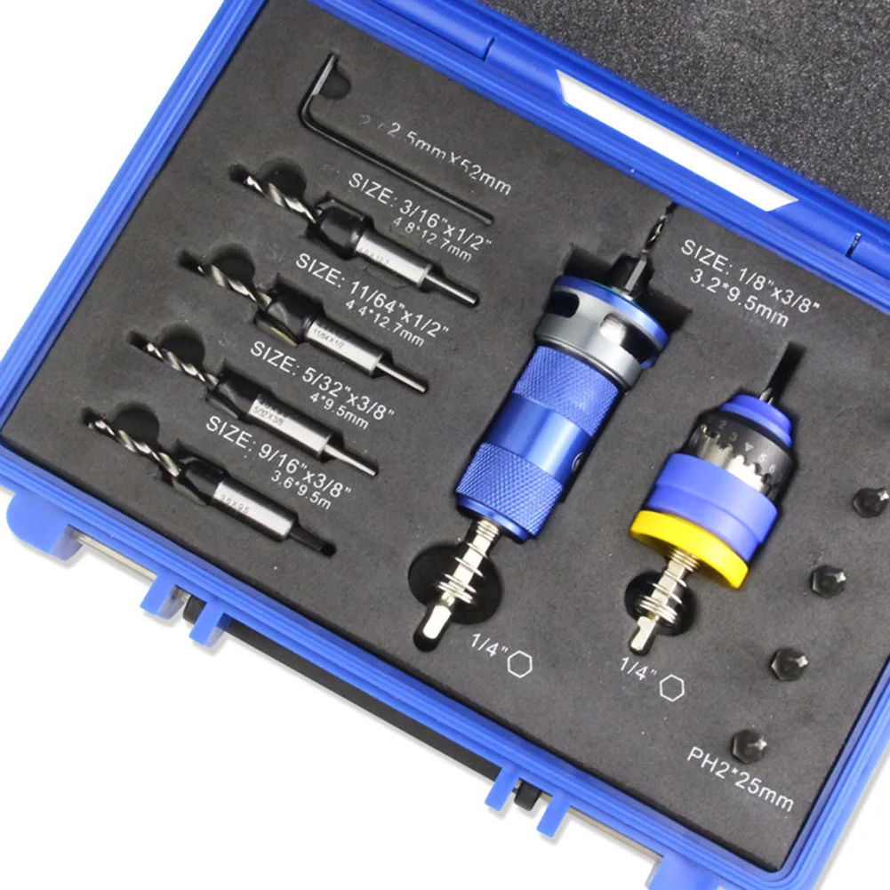 Depth Adjustable Counterbore Drill Bit Set Designed for Woodworking with Quick Adjustment Mechanism and Wear Resistant Material