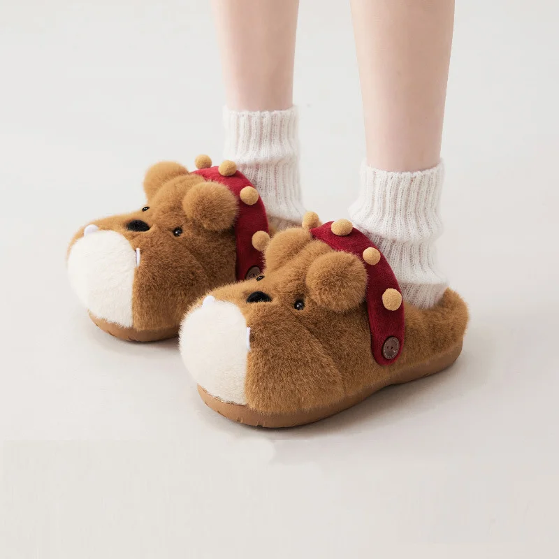 Bulldog Buddy Cotton Slippers Women & Men Winter Cute Home Indoor Warm Floor Shoes Unisex Lovers Fluffy Home-based Footwear