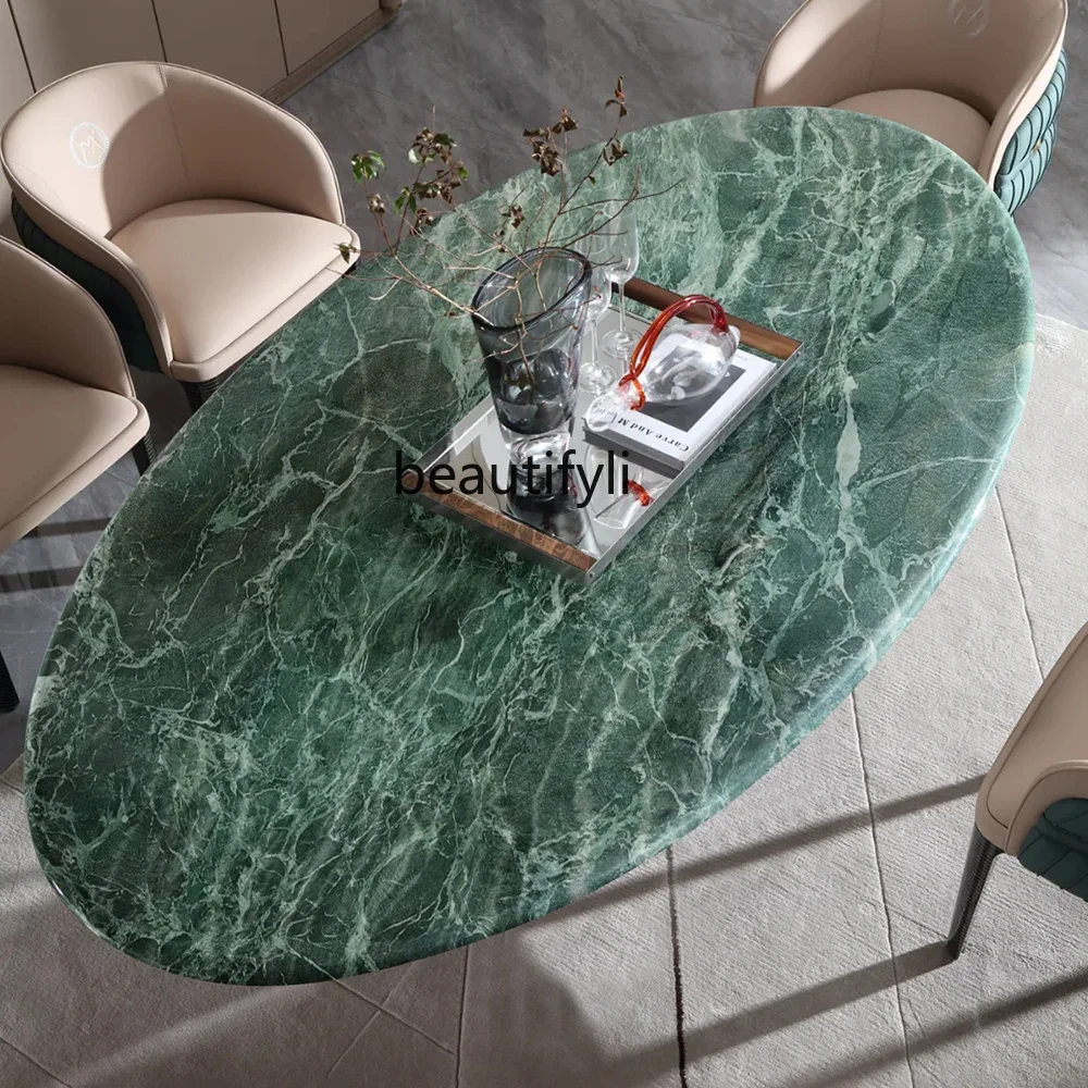 

D80 Natural marble dining table, modern minimalist Italian oval dining table